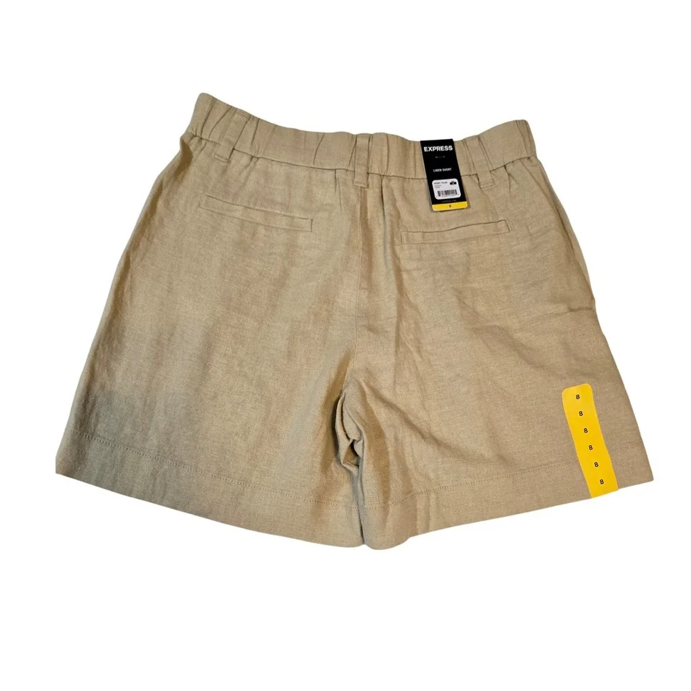 Express Womens Pleated Linen‎ Short Beige High Rise Casual Office 8